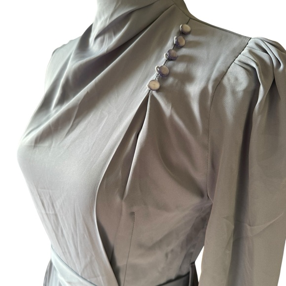 LAMEERA Mint Gray Maxi Dress Long Sleeve High Neck Womens Small NWT - Picture 3 of 7